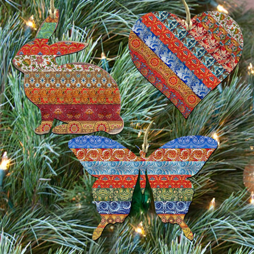 Quilted Wooden Ornaments Set of 3 by G. DeBrekht - Easter Spring Decor - 8100027S3