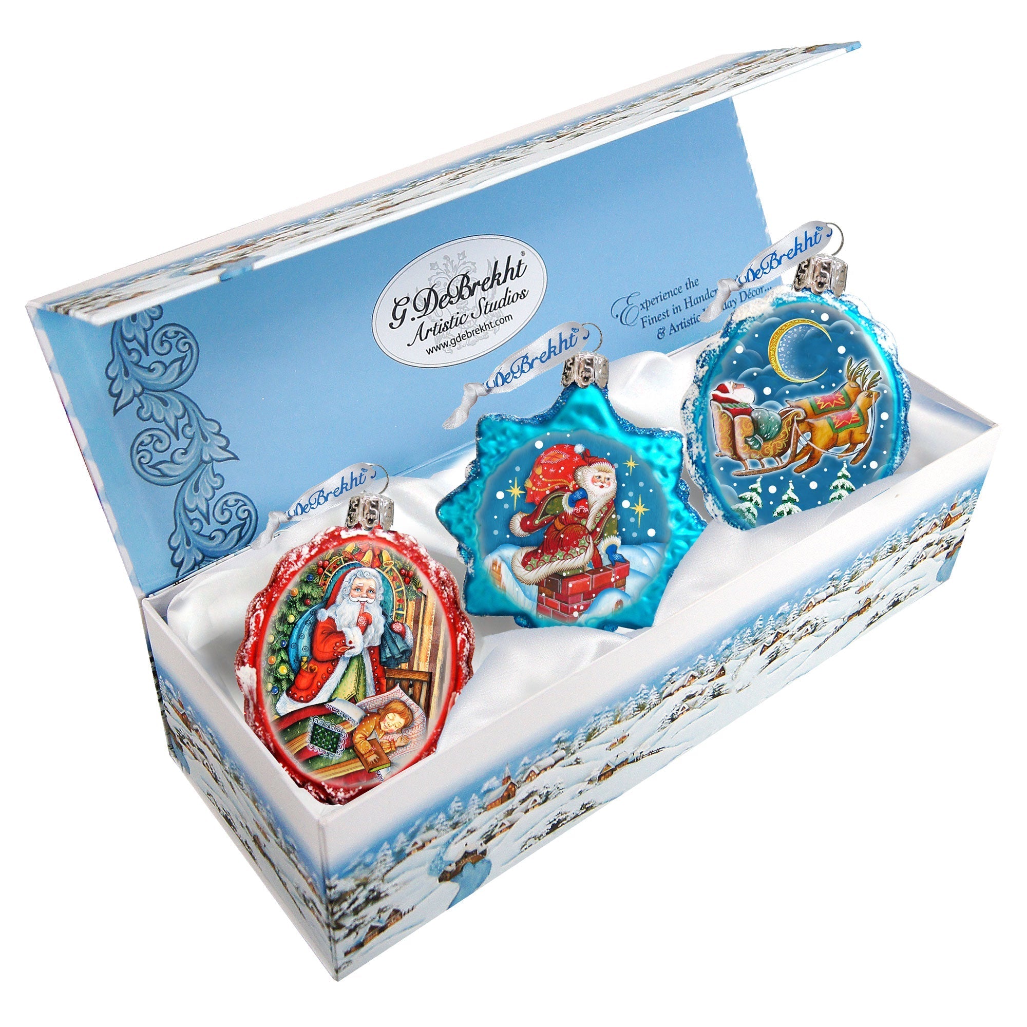 Christmas Night Mercury Glass Ornaments Set of 3 by G. DeBrekht - Christmas Santa Snowman Decor - 770103S3