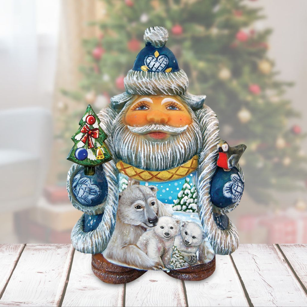 Santa with Polar Bear and Cubs Handcrafted Christmas Figurine - G. DeBrekht - Christmas Santa Snowman Decor - 533422