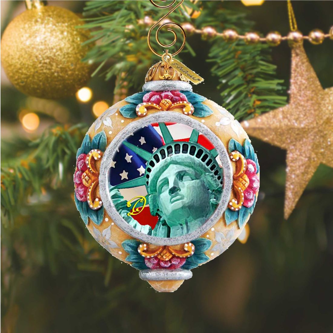 Statue of Liberty Sculpted Hand-Painted Christmas Ornament by G. DeBrekht - American Christmas Decor - 6103401
