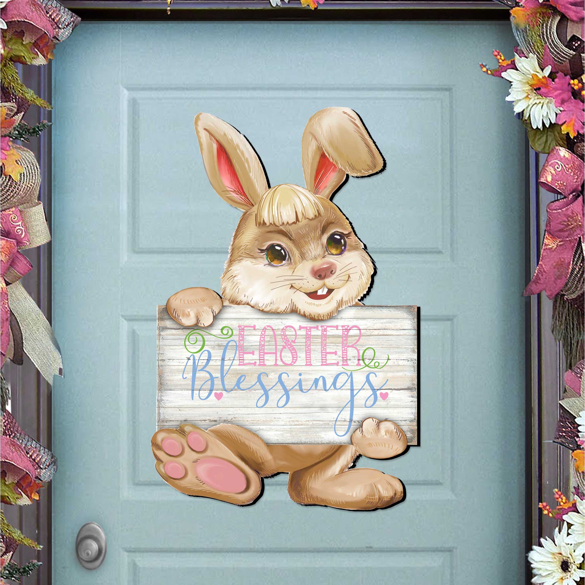 Easter Blessing Bunny Wooden Door Hanger by G. DeBrekht - Easter Spring Decor - 815433-3H