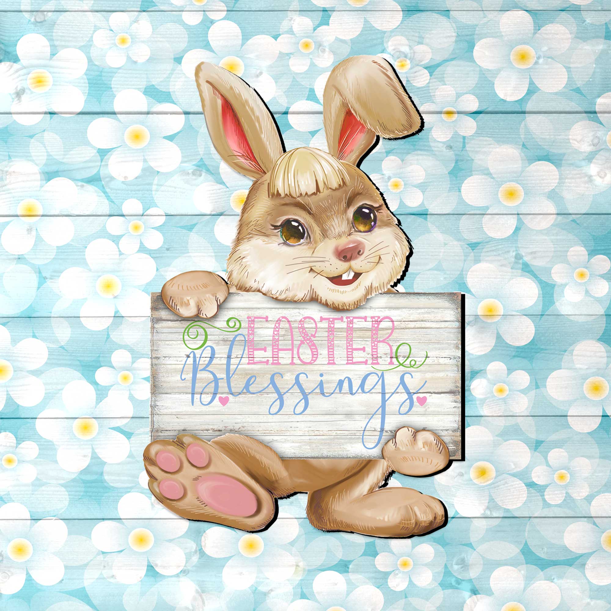Easter Blessing Bunny Wooden Door Hanger by G. DeBrekht - Easter Spring Decor - 815433-3H