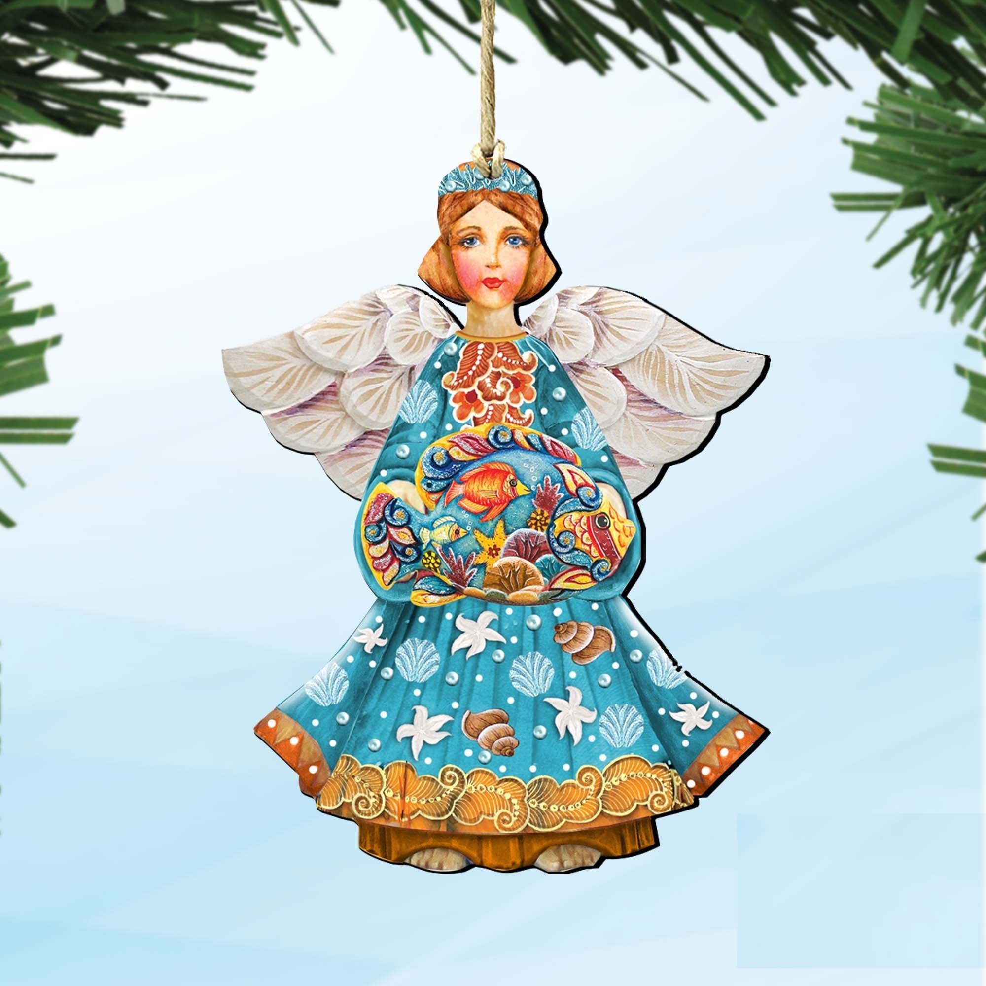 Guardian of The Sea Angel Wooden Ornaments by G. DeBrekht - Coastal Holiday Decor - 8152724